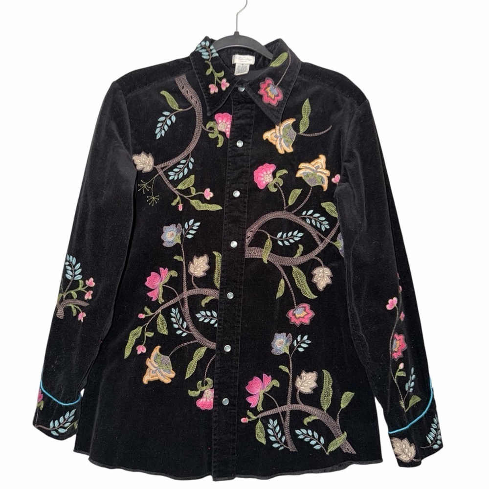 Tasha Polizzi  Size Medium Embroidered Corduroy Pearl Snap Shirt Jacket